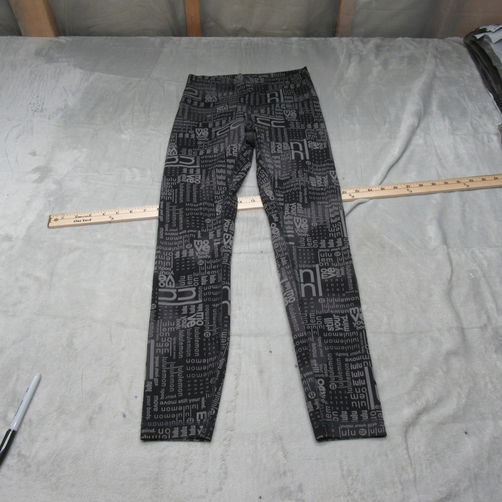 Lululemon Leggings Womens 6 Black‎ AOP Logo Wunder Train High Rise Tight 23x25